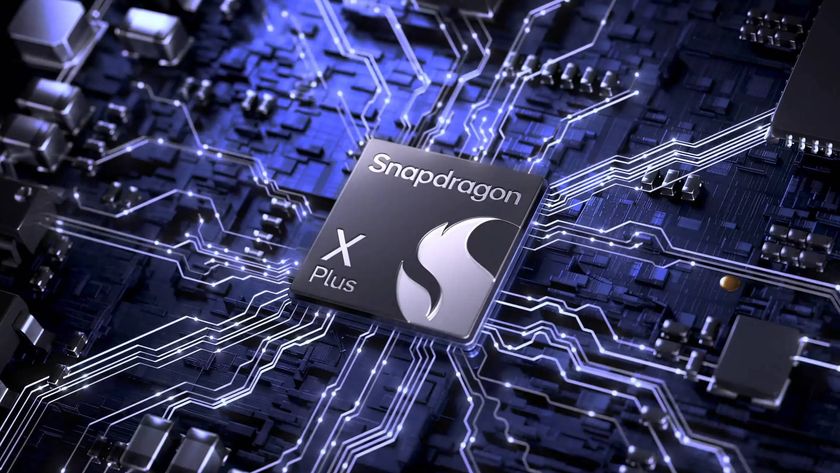 Promotional image of a generic Snapdragon X Plus chip in a stylized circuit board