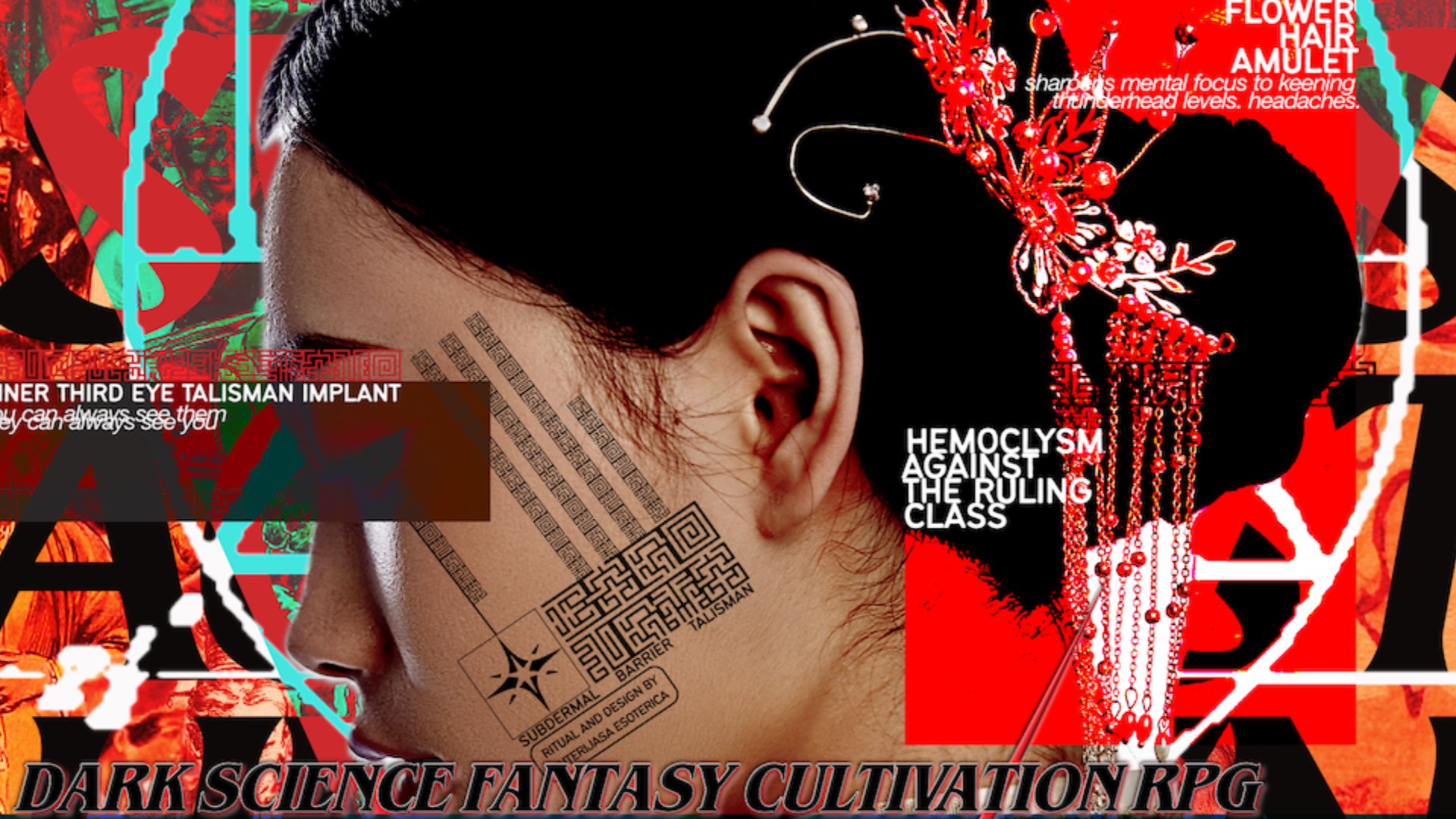 A bright and bold image collage prominently featuring the side profile of an Asian woman. Text reads "Hemoclysm against the ruling class".