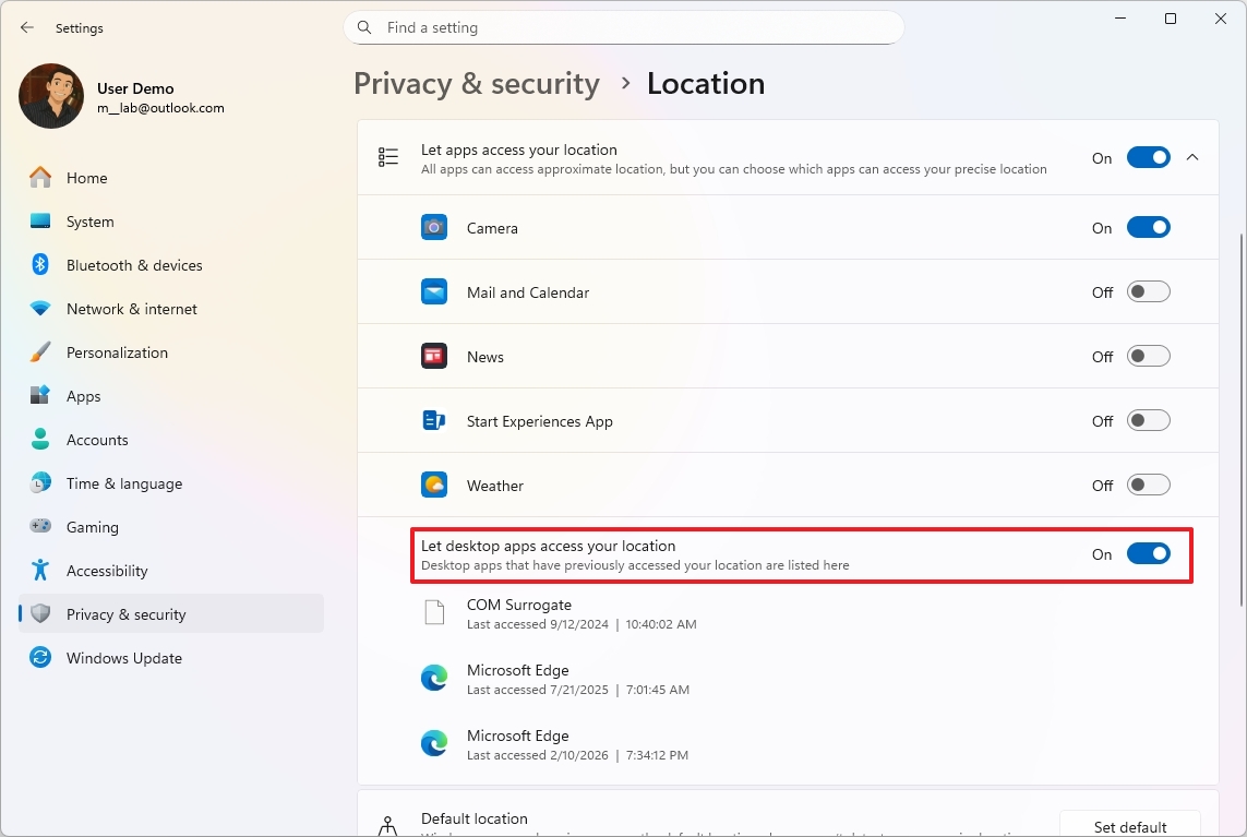 Let desktop apps access your location