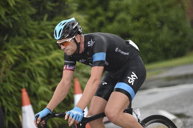 Team Sky's Ian Stannard riding through the rain