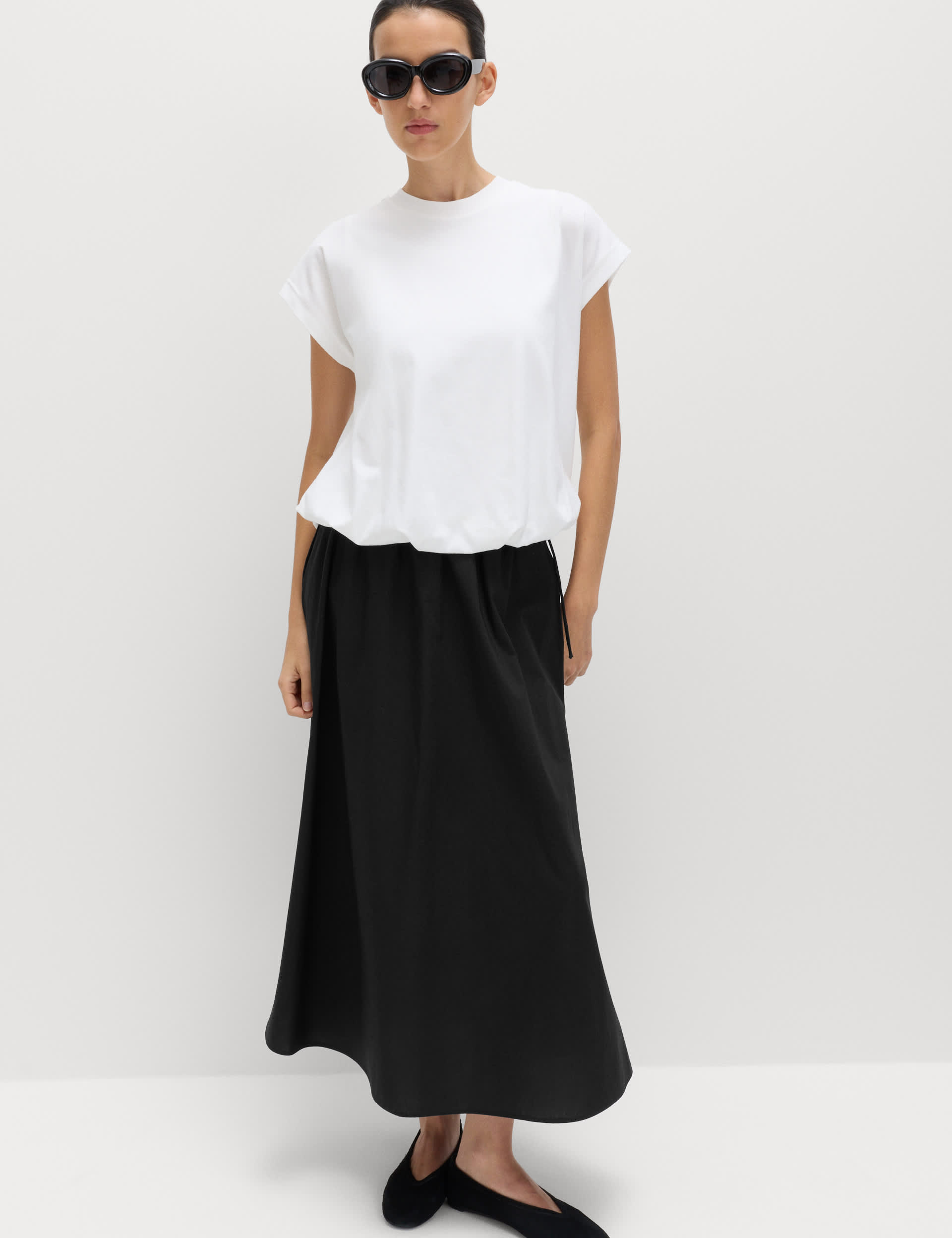 Pure Cotton Poplin Tie Side Midi Skirt