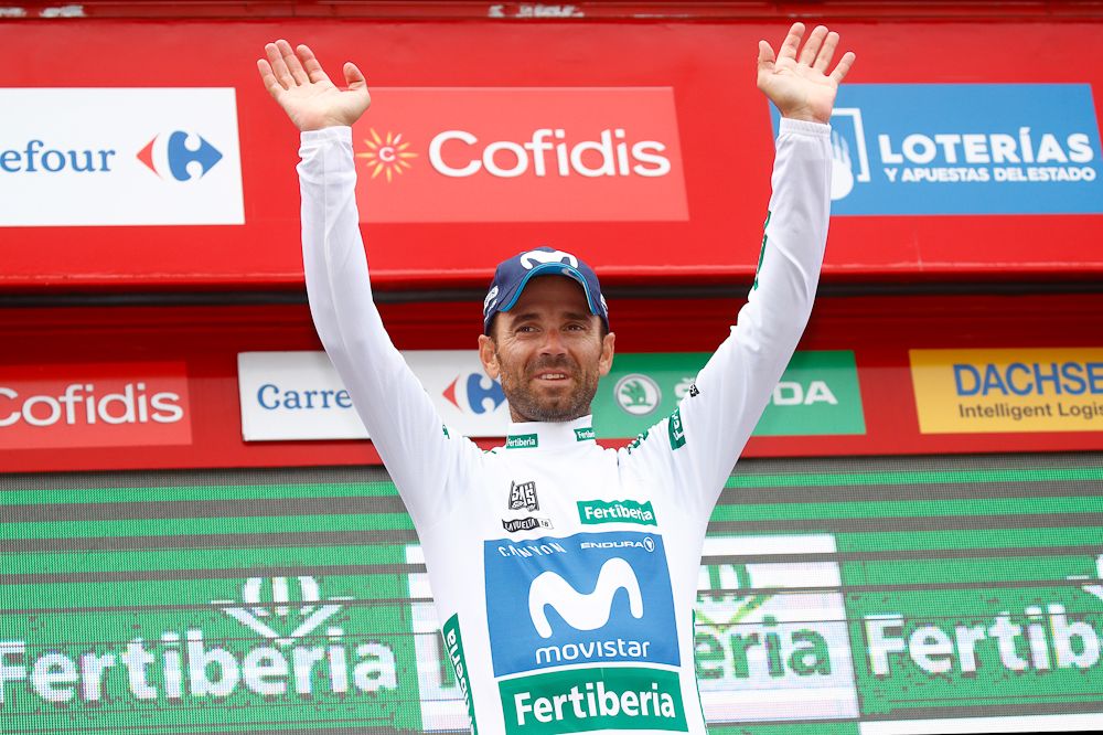 Alejandro Valverde (Movistar) in white after stage 12 of the Vuelta