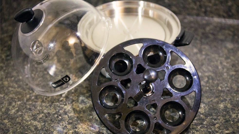 DASH Rapid Egg Cooker being tested in writer's home