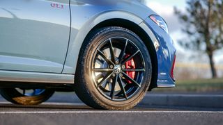 Closeup of wheels on the 2025 Volkswagen Jetta GLI AutoBahn.