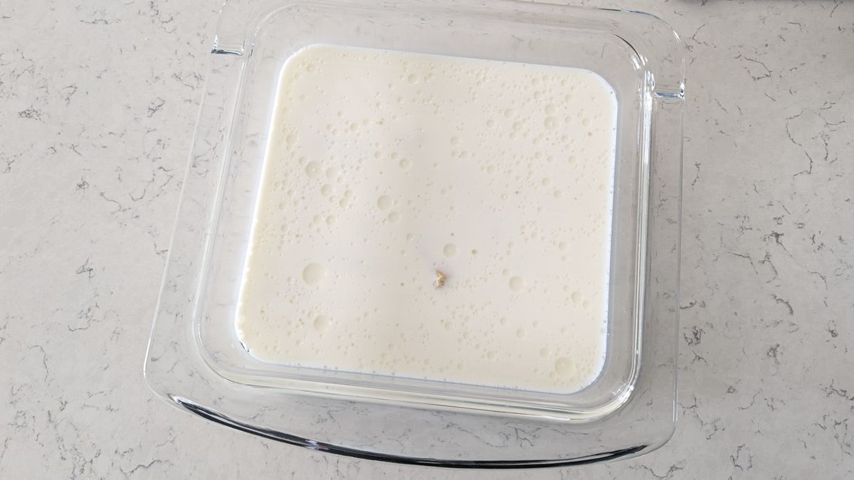 Mac and cheese ready to be cooked using Ninja Crispi Microwave