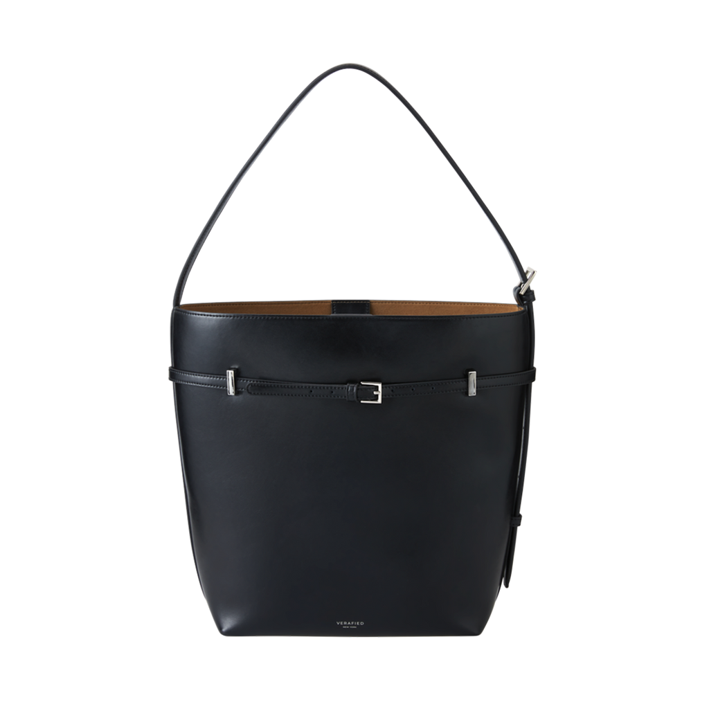 Black Belted Leather Tote Bag