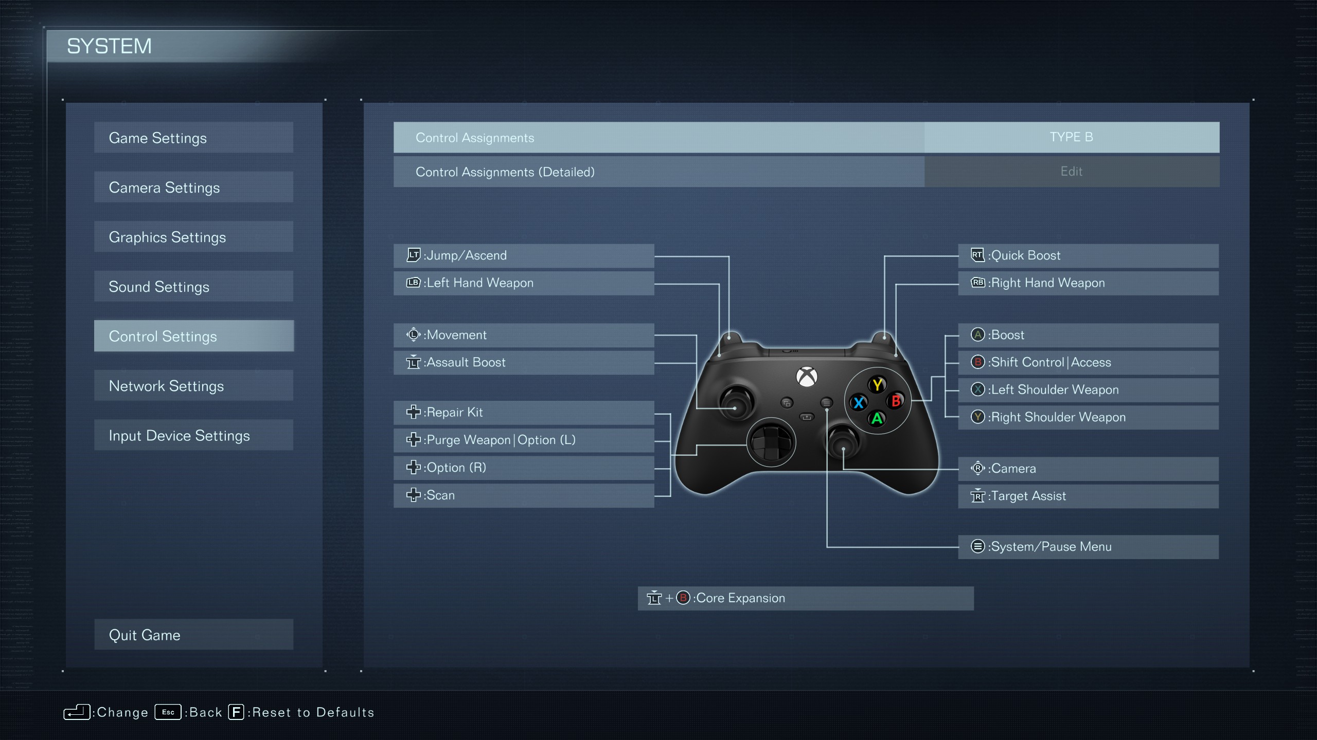 Armored Core 6 control options