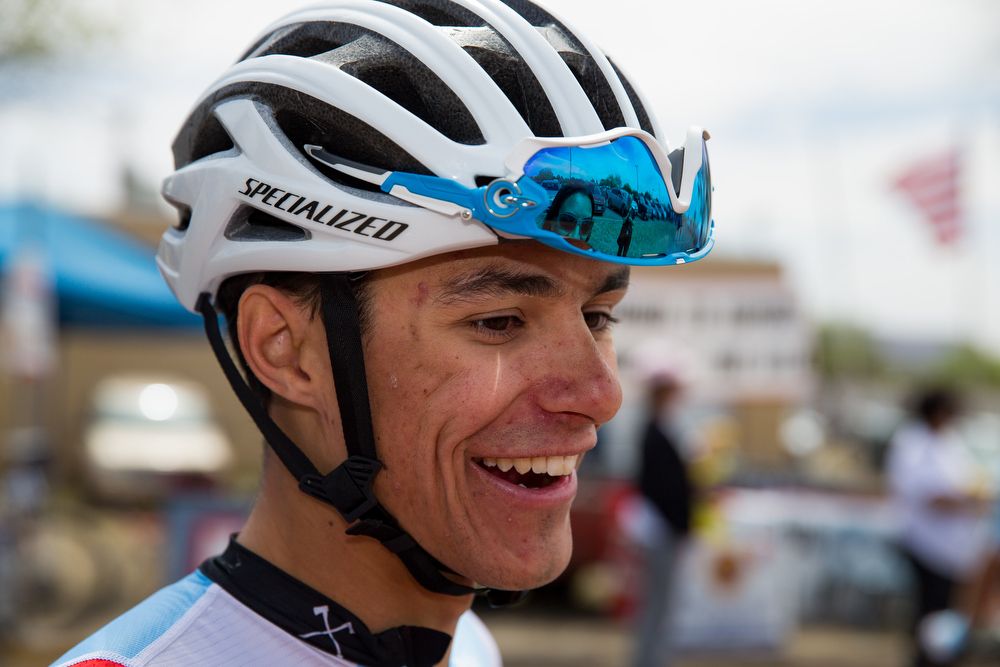 Chris Blevins (Hagens Berman Axeon) is all smiles after winning stage 2 at Tour of the Gila