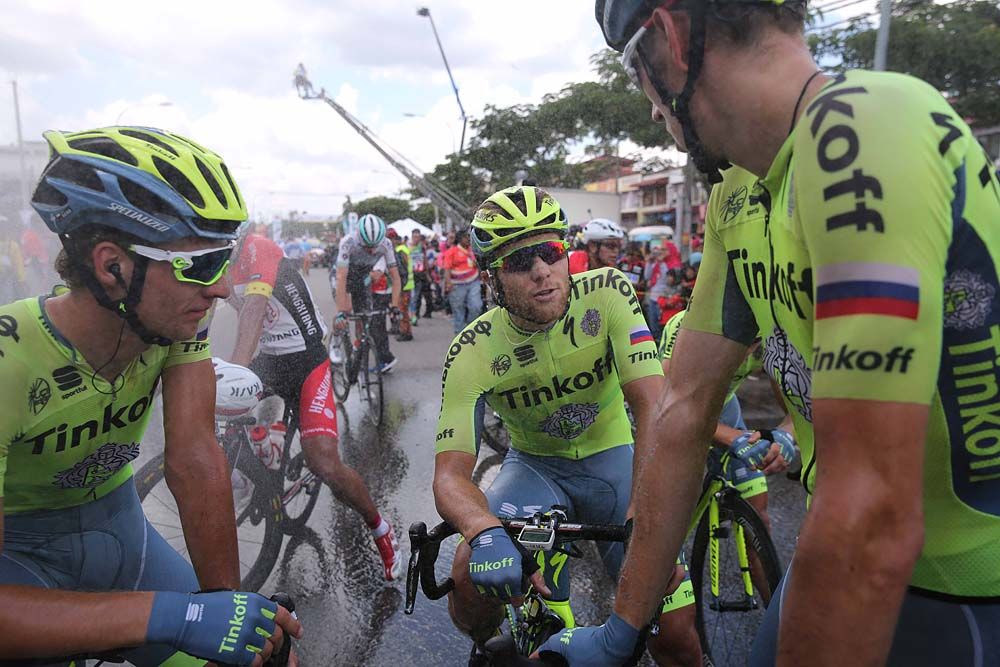 The Tinkoff riders cool down and talk post stage