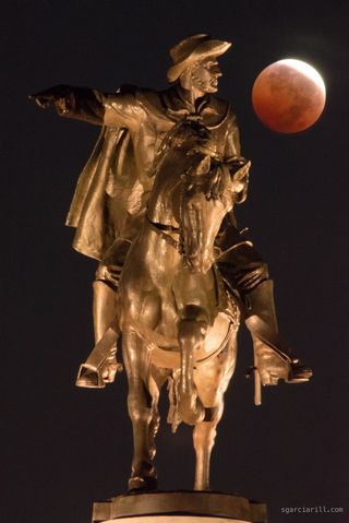 Lunar Eclipse with Sam Houston Statue