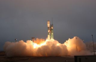 A United Launch Alliance Delta II rocket blasts off from Space Launch Complex-2 at 7:20 a.m. PDT, June 10, 2011, with the Aquarius/SAC-D observatory for NASA and the Space Agency of Argentina. 