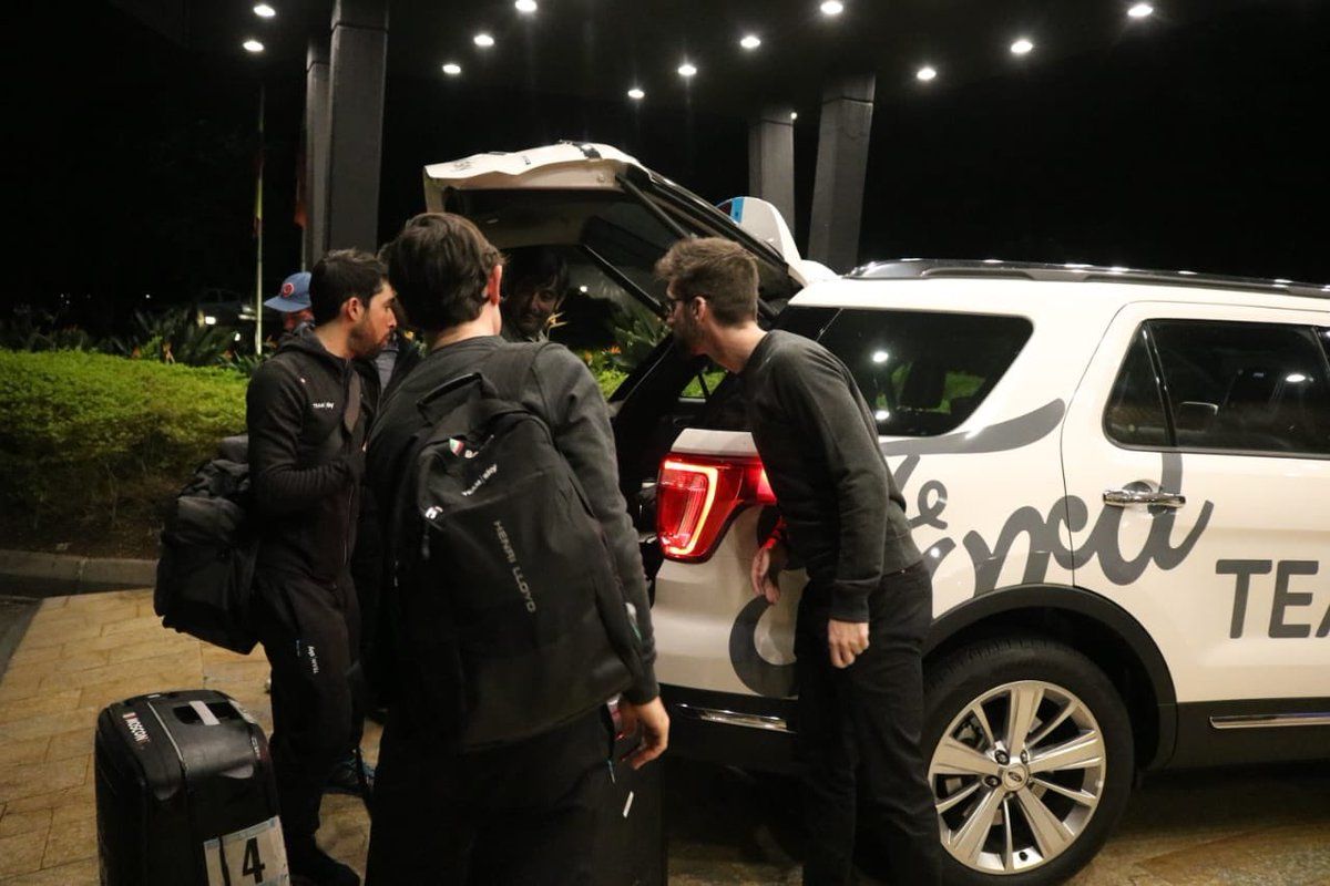 The Team Sky riders arrive