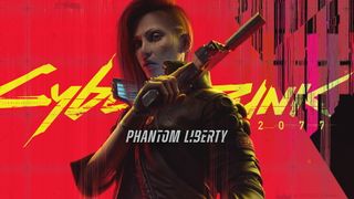 Cyberpunk 2077: Phantom Liberty key art with logo and female protagonist V with a weapon