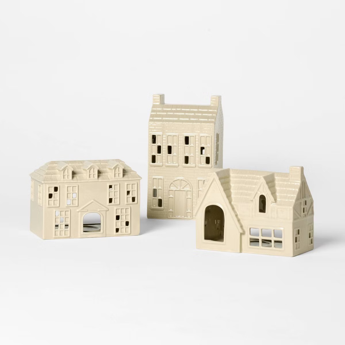 Set of 3 Ceramic Christmas Houses Beige - Threshold&amp;trade; designed with Studio McGee
