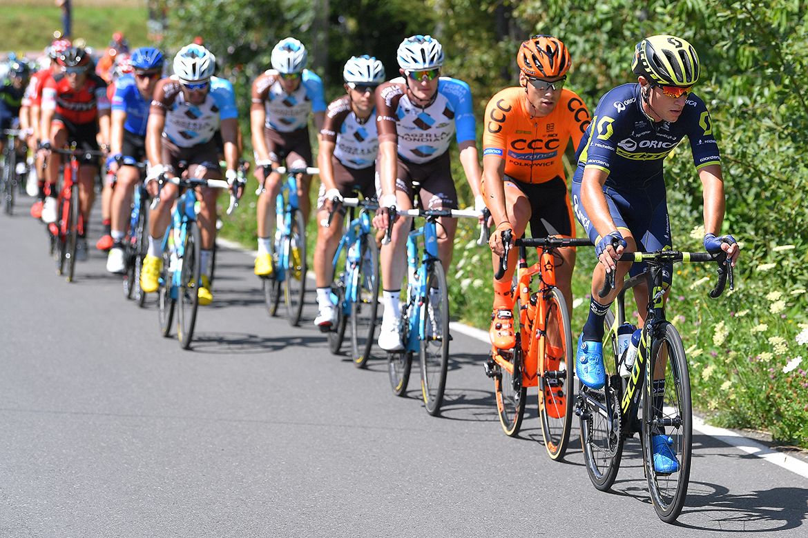 Rob Power setting the tempo on the first stage of the Tour de Pologne