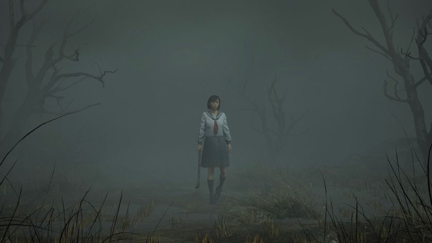 A screenshot shows Silent Hill f protagonist Hinako holding a steel pipe in dense fog