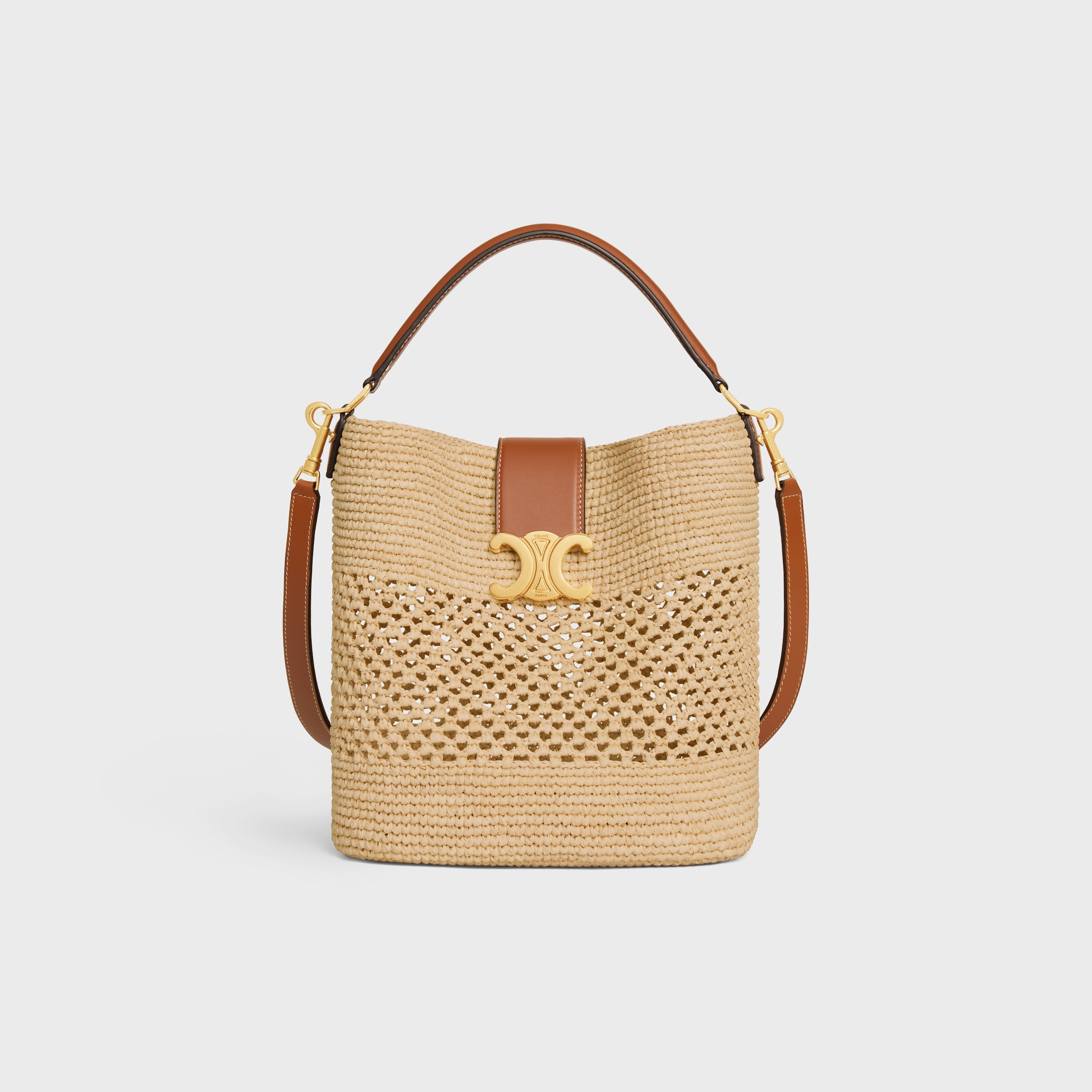 Medium Louise Bucket in Raffia and Calfskin
