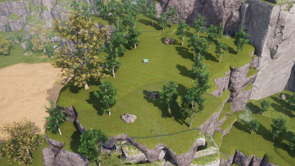 Palworld - A palbox placed in an empty field at the foot of Frostbound mountain.