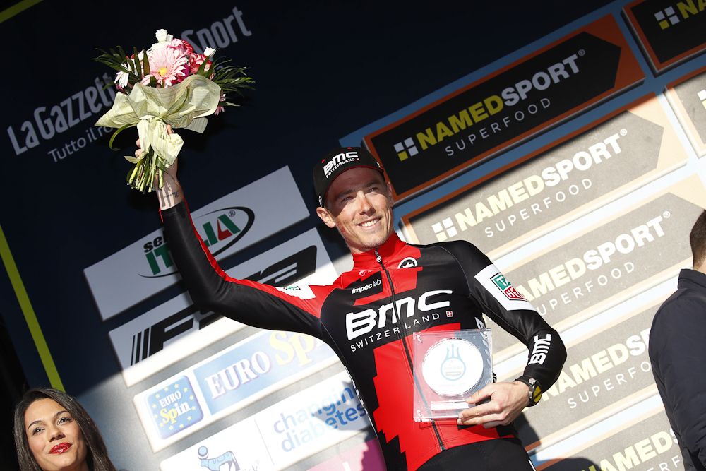 Overall runner-up Rohan Dennis on the final Tirreno-Adriatico podium