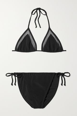 Black Stretch-Mesh-Trimmed Triangle Bikini