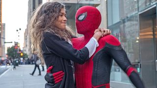 Spider-Man: No Way Home merch teases new suit: MJ and Spider-Man in Far From Home.