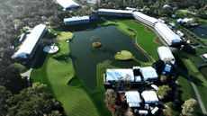 Aerial shot of the 16th and 17th holes at TPC Sawgrass