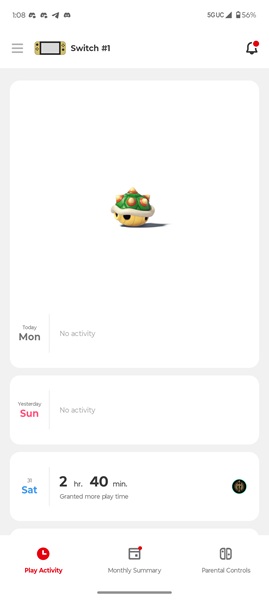 A snapshot of a parent's overview of a Switch's playtime broken down by days.