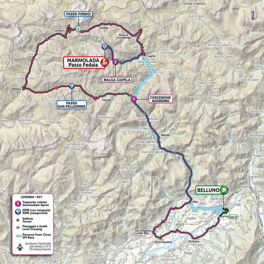 Route map of stage 20 for 2022 Giro d'Italia