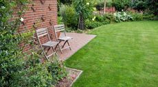 garden with lawn and flower beds