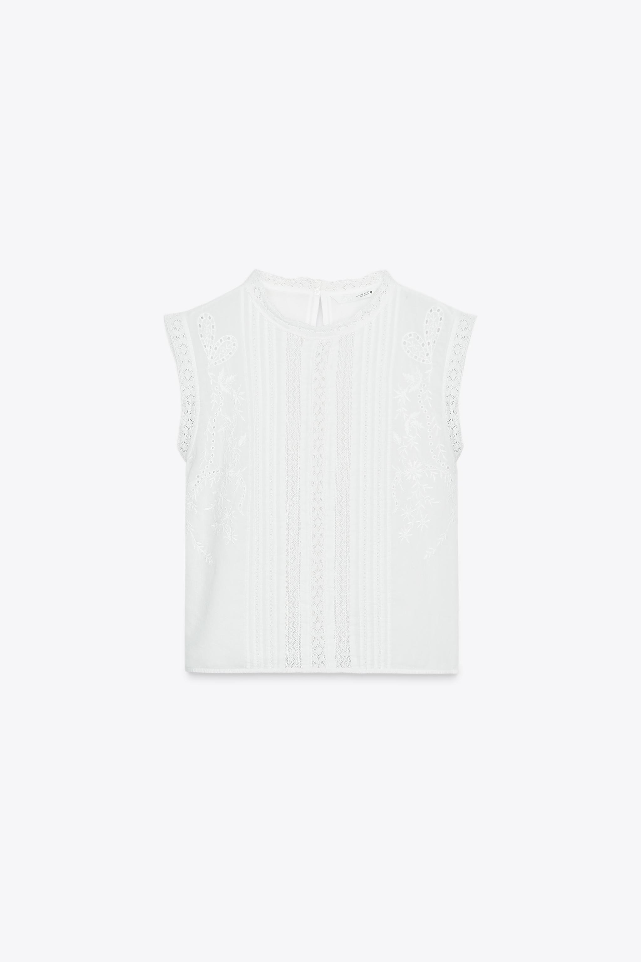ZARA, Zw Collection Lace Trim Sleeveless Blouse