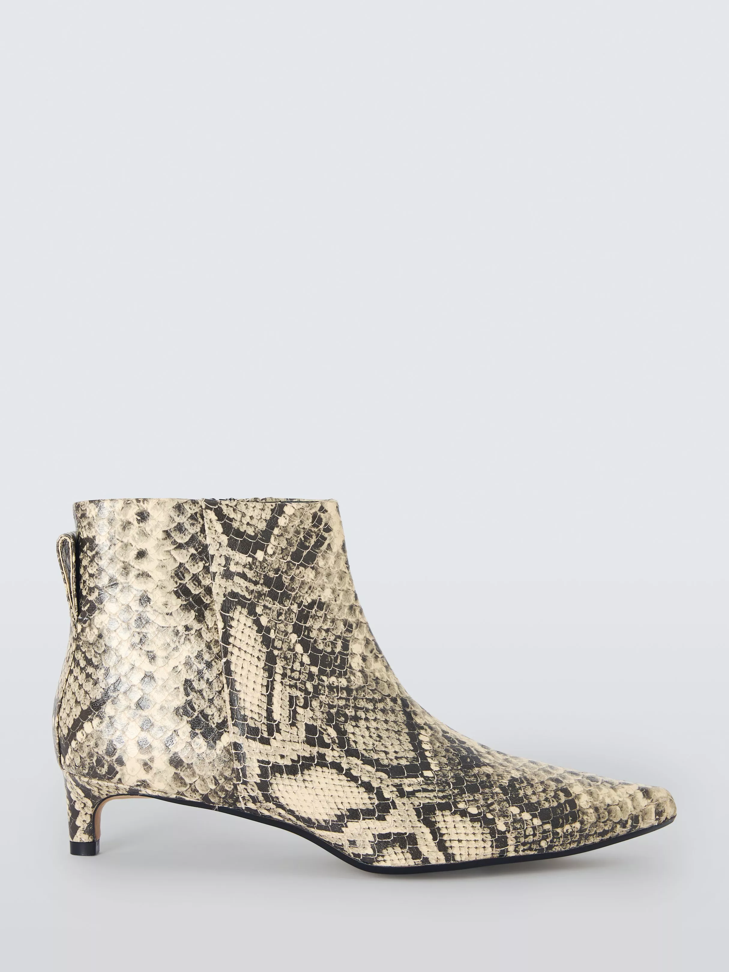 John Lewis Ophelia Leather Snake Print Kitten Heel Dressy Shoe Boots, Ecru/grey