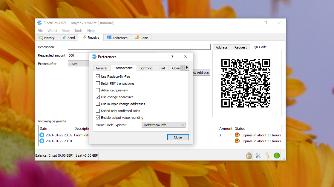 screenshot of Electrum Wallet