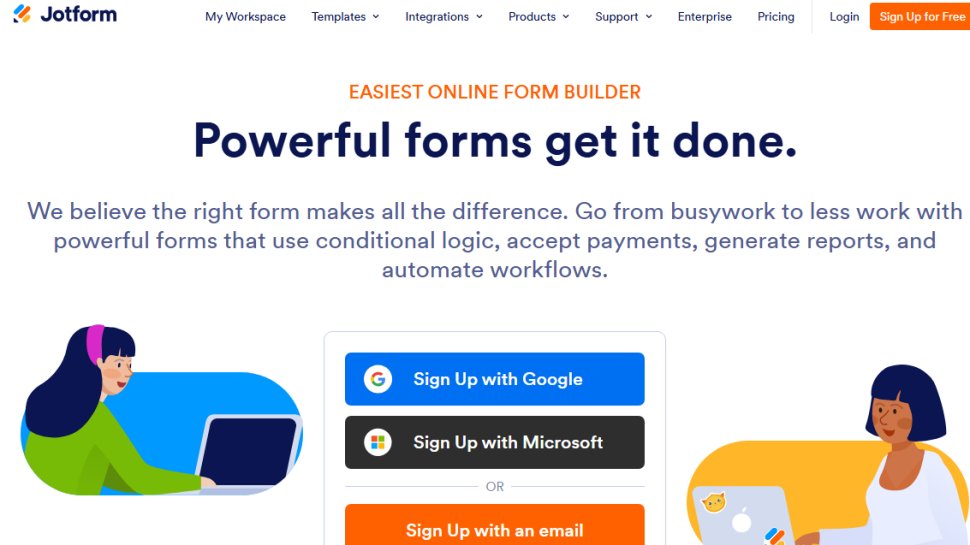 Website screenshot of Jotform (July, 2025)