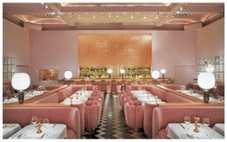Pink interior of Gallery restaurant at Sketch, designed by India Mahdavi and featured in her monograph