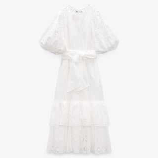 white puff sleeved dress