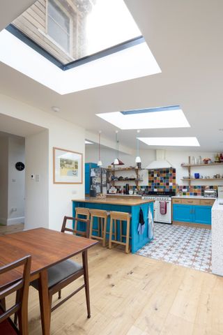 kitchen extension with bank of flat rooflights