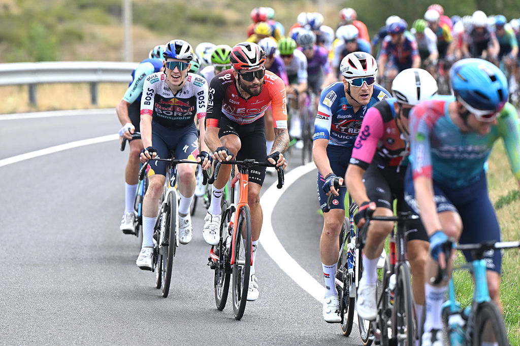 ALFARO, SPAIN - AUGUST 31: Filippo Ganna of Italy and Team INEOS Grenadiers competes during the La Vuelta - 80th Tour of Spain 2025, Stage 9 a 195.5km stage from Alfaro to Estacion de Esqui de Valdezcaray 1541m / #UCIWT / on August 31, 2025 in Alfaro, Spain. (Photo by Dario Belingheri/Getty Images)