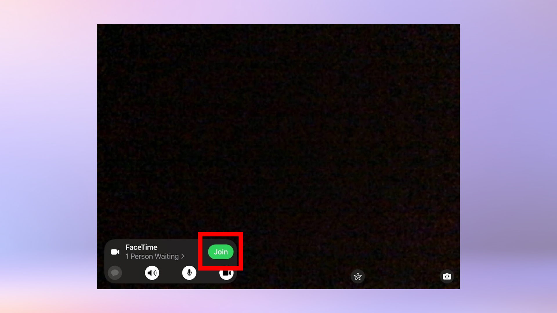 Снимок экрана, на котором пользователь Facetime на iPad присоединяется к звонку.
