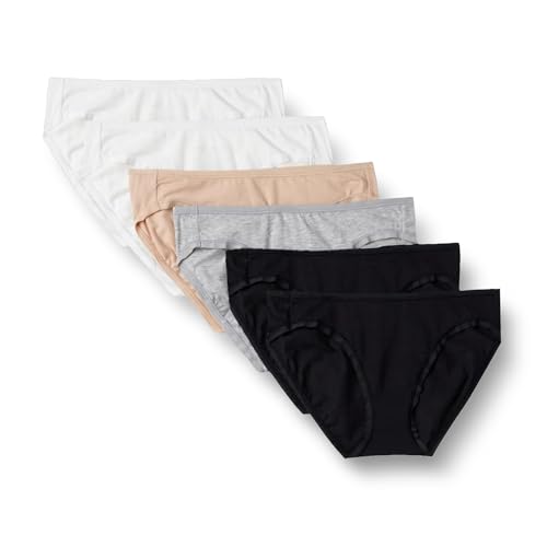 Amazon Essentials Women's Standard Cotton Stretch Bikini Panty, 6-Pack Underwear, -Neutral Assorted, M
