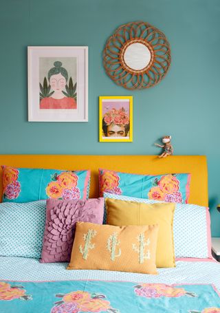 Blue and yellow bedroom