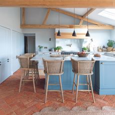 Blue kitchen in barn conversion