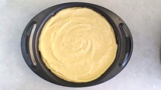 Pumpkin spice vegan cheesecake ready to be chilled