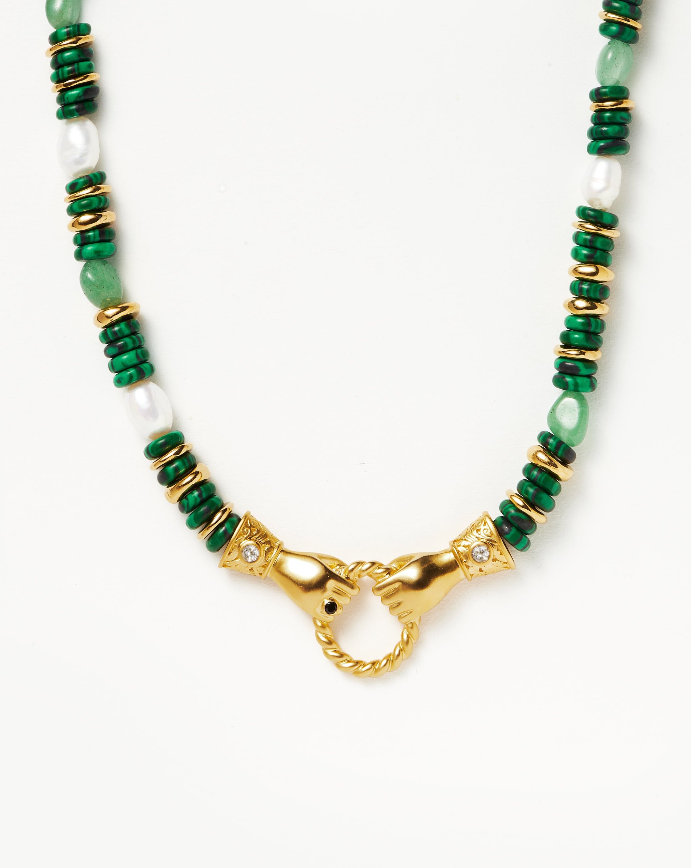 best layering necklaces Harris Reed in Good Hands Chunky Beaded Gemstone Necklace | 18ct Gold Plated/multi Green Gemstone & Pearl