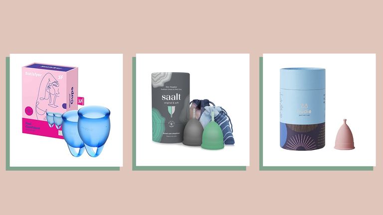 three of the best menstrual cups on peach background