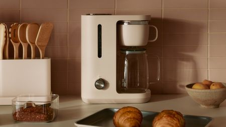 The Caraway 10-Cup Coffee Maker in a home