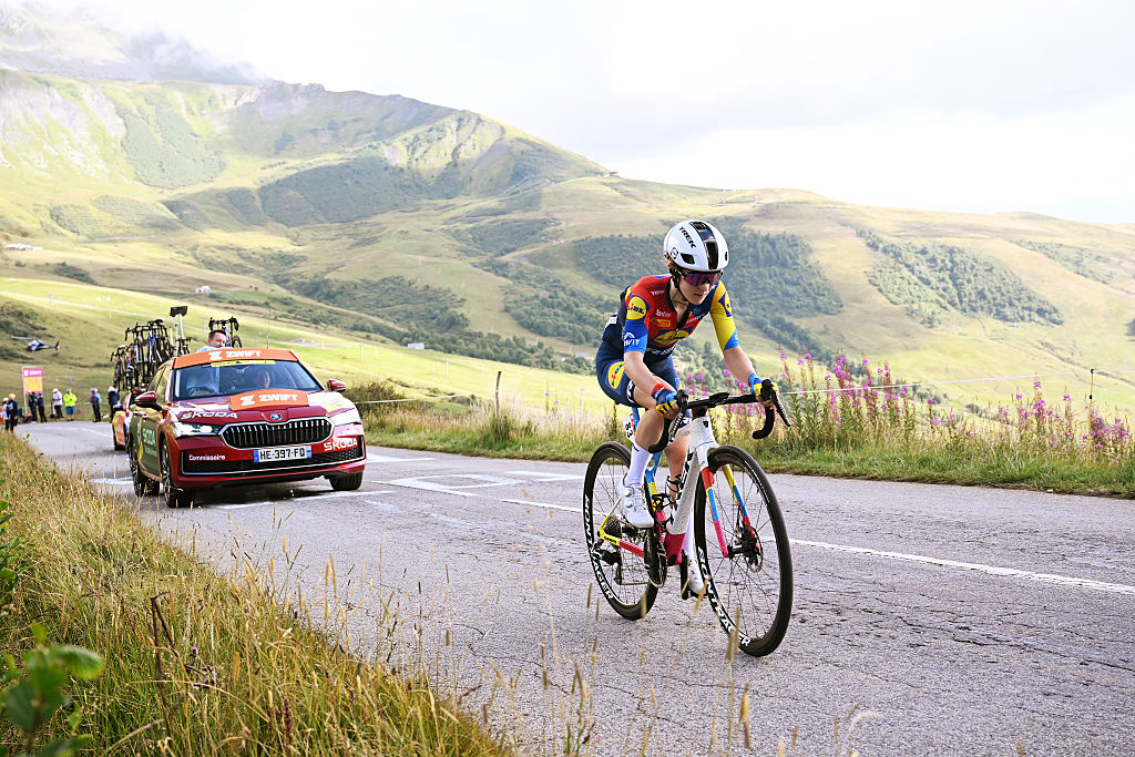 SAINT-FRANCOIS LONGCHAMP, FRANCE - AUGUST 02: Niamh Fisher-Black of New Zealand and Team Lidl - Trek competes during the 4th Tour de France Femmes 2025, Stage 8 a 111.9km stage from Chambery to Saint-Francois Longchamp - Col de la Madeleine 1986m / #UCIWWT / on August 02, 2025 in Saint-Francois Longchamp, France. (Photo by Szymon Gruchalski/Getty Images)