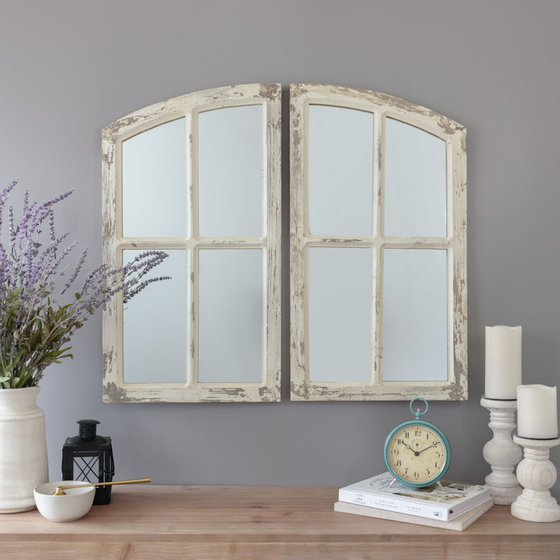Ophelia & Co. Jolene Arch Wood Window Pane Farmhouse Mirror Set & Reviews | Wayfair