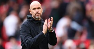 Manchester United manager Erik ten Hag during the Premier League match between Manchester United and Brighton & Hove Albion at Old Trafford on September 16, 2023 in Manchester, United Kingdom.