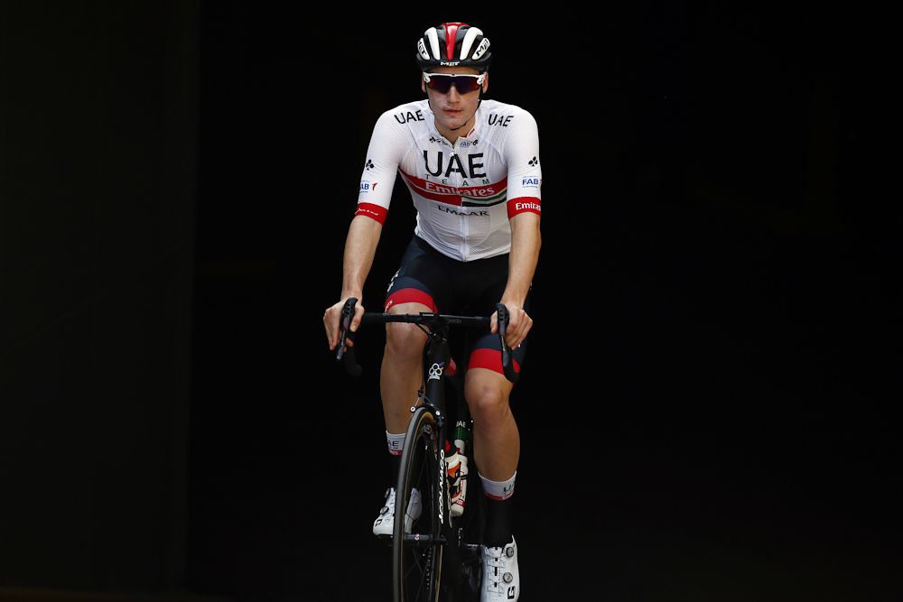 Tom Bohli (UAE - Team Emirates) emerges from a parking garage at the team hotel before a training ride in San Juan
