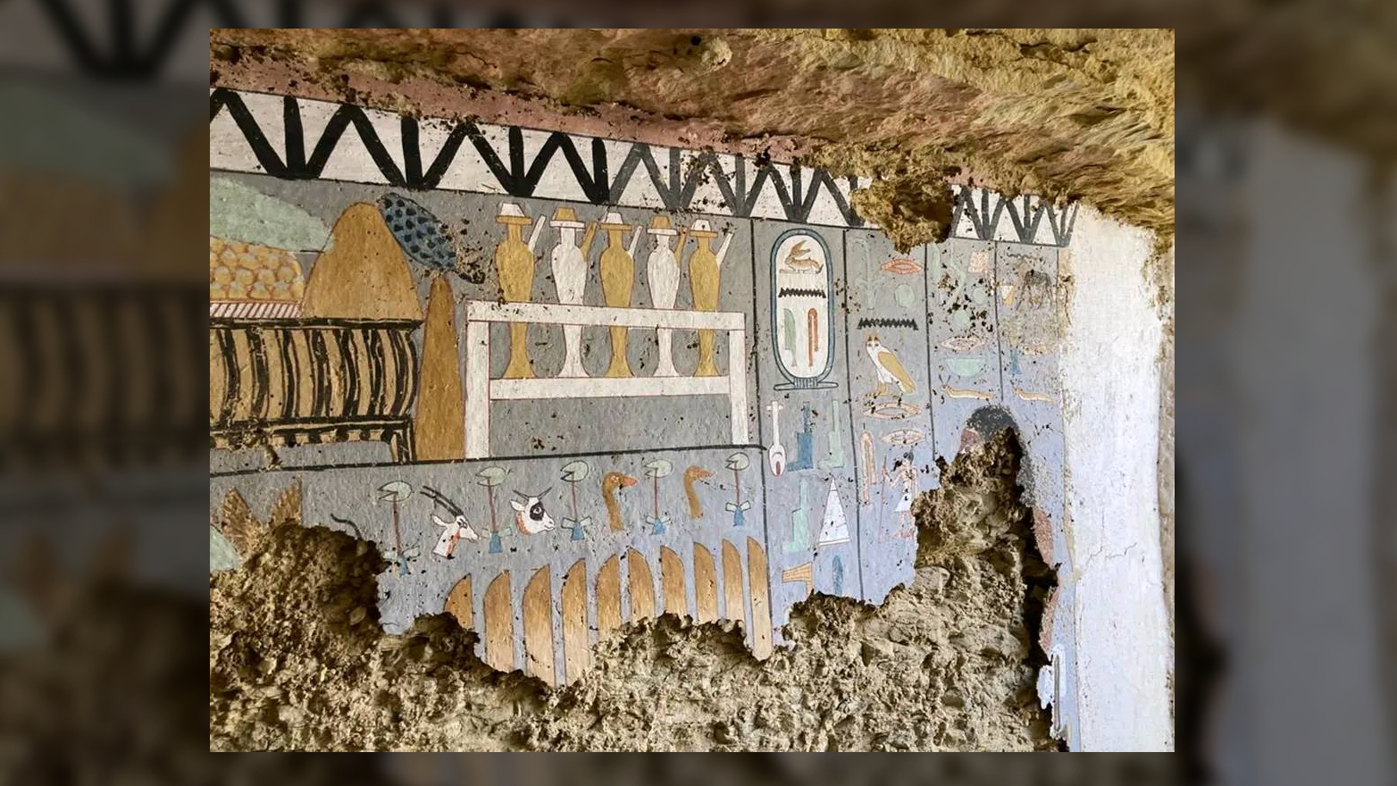 This photo shows a wall painting found inside the tomb of Khnumdjedef, a man who was the 